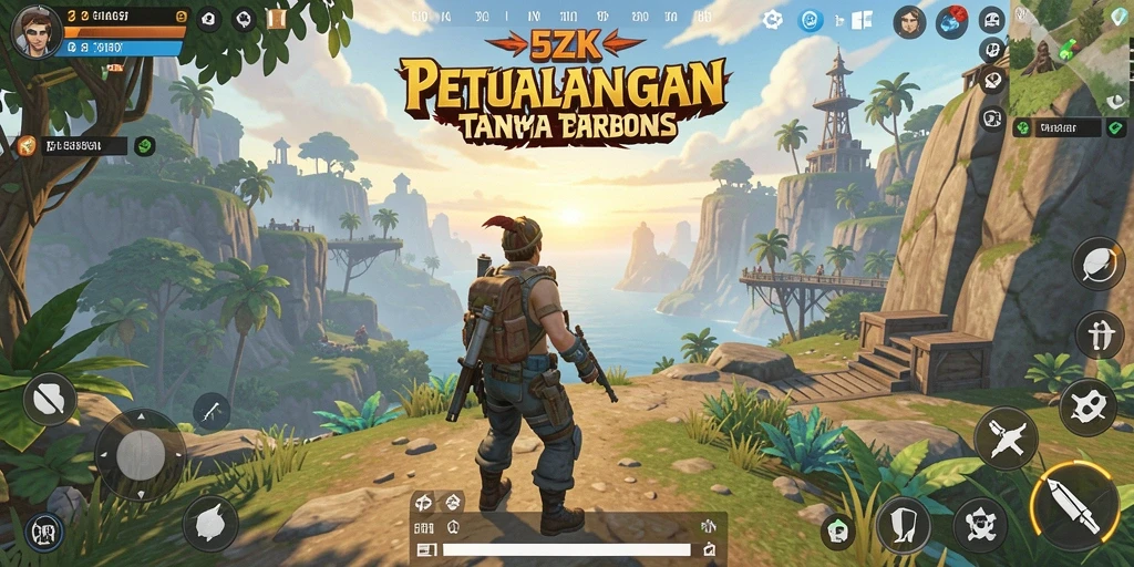 Screenshot gameplay 5ZK menampilkan petualangan di dunia terbuka yang luas.