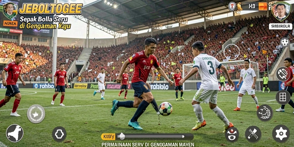 Tampilan gameplay <strong>JEBOLTOGEL</strong> yang seru dan mendebarkan saat bermain sepak bola.