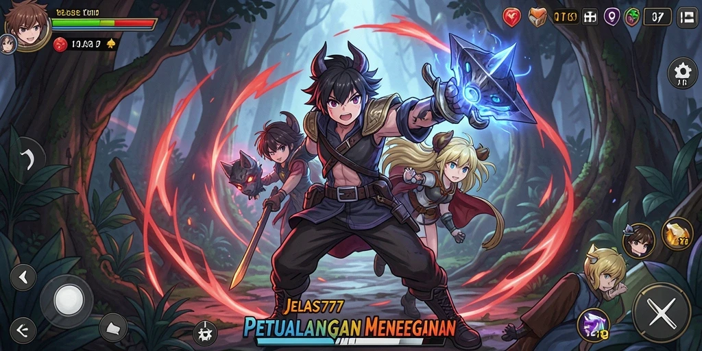 Gameplay JELAS777 dengan karakter anime yang menarik dan warna-warni.