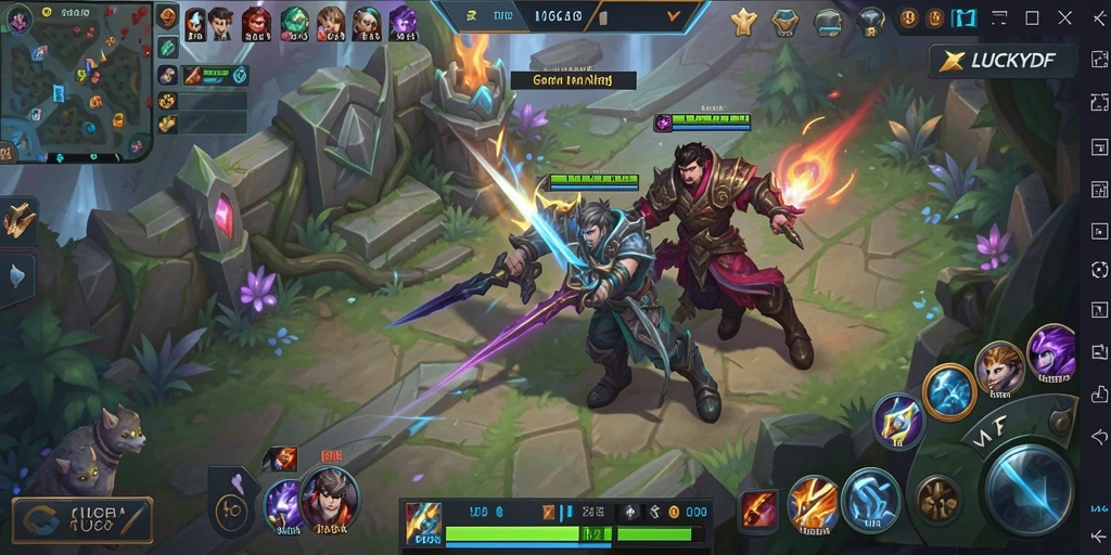 Screenshot LUCKYDF menampilkan pertarungan seru di arena MOBA.