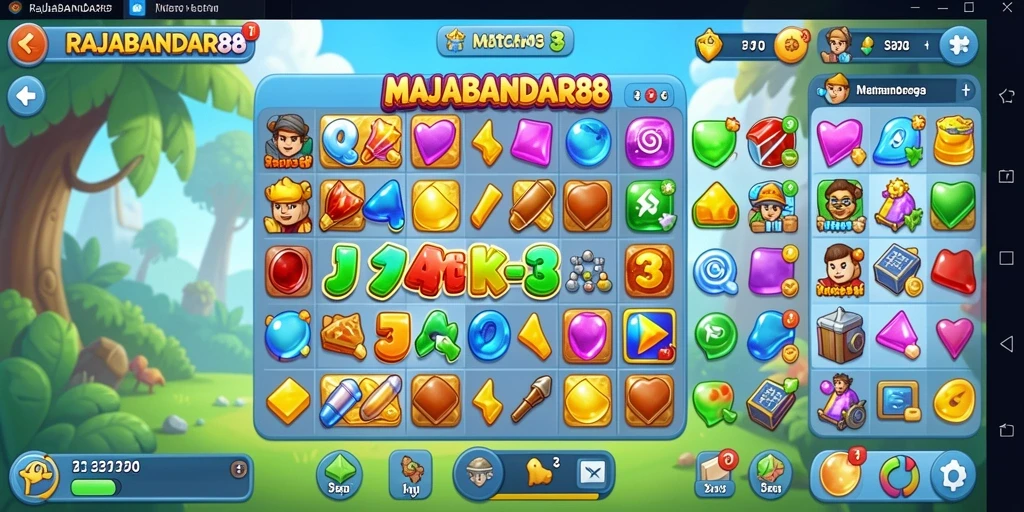 Tampilan gameplay seru RAJABANDAR88 dengan elemen Match-3.