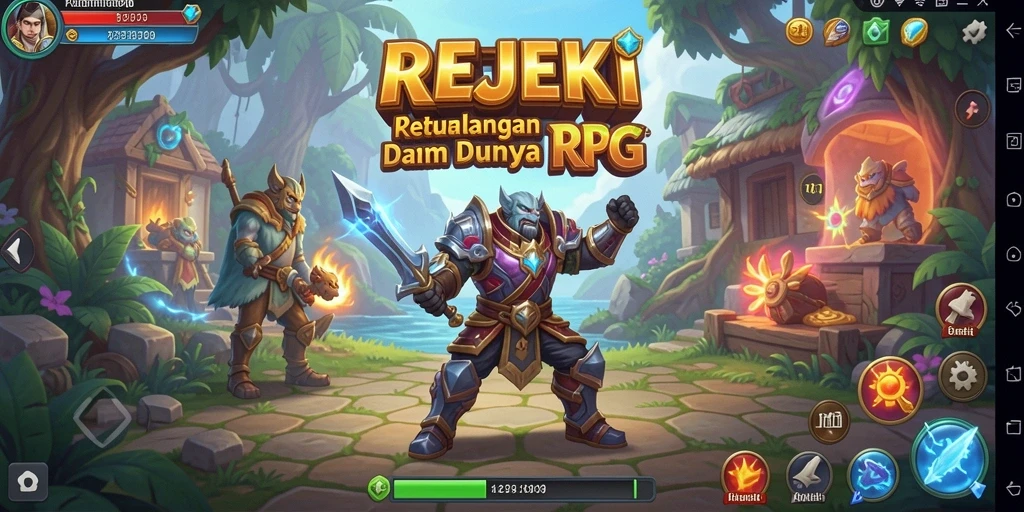 Tangkapan layar utama gameplay RPG REJEKI menampilkan petualangan yang menarik.