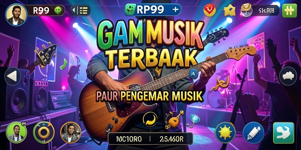 Tangkapan layar utama RP99 menampilkan gameplay musik yang interaktif dan menarik.