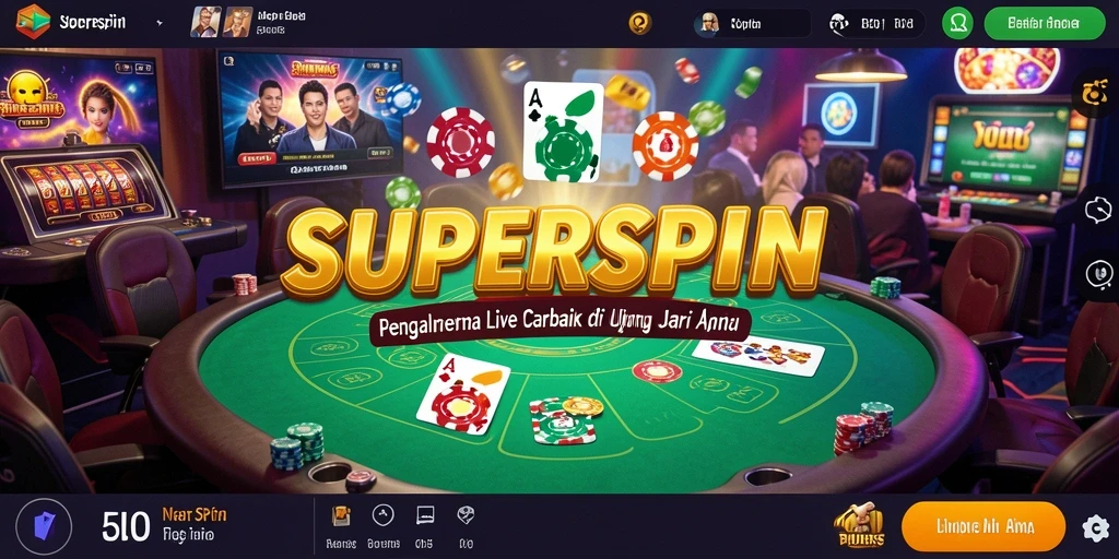 Tampilan gameplay <strong>SUPERSPIN</strong> yang mendebarkan dengan dealer langsung dan suasana kasino.